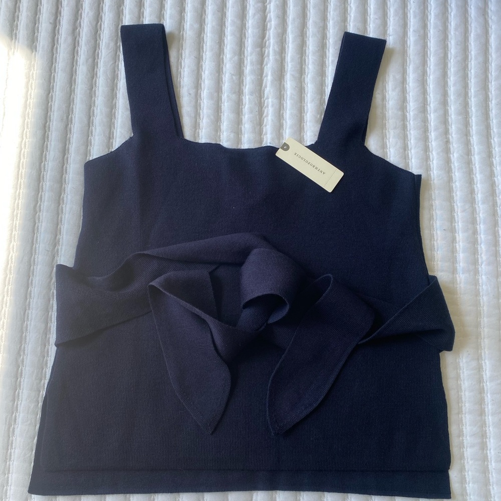 Anthropologie Navy Knit Tank Top with Tie Detail